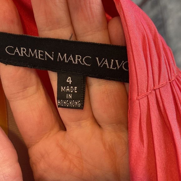 Carmen Marc Valvo Silk Accordion Cross Pleated Formal Prom Gown 4 Coral Formal - Picture 15 of 16